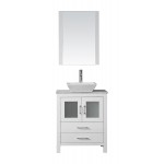 Dior 24" Single Bath Vanity in White with White Marble Top and Square Sink with Brushed Nickel Faucet and Matching Mirror