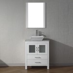 Dior 24" Single Bath Vanity in White with White Marble Top and Square Sink with Brushed Nickel Faucet and Matching Mirror