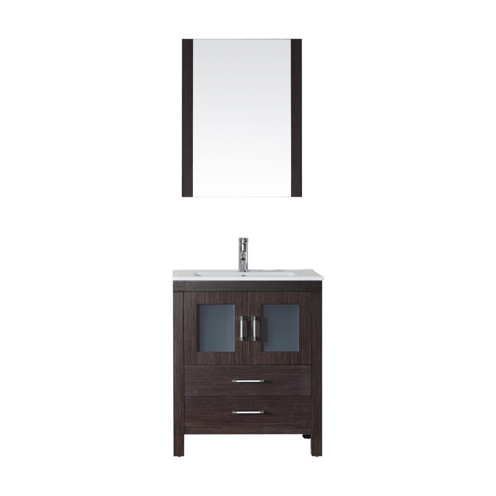 Dior 28" Single Bath Vanity in Espresso and Square Sink with Brushed Nickel Faucet and Matching Mirror