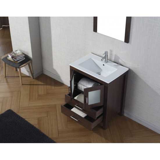 Dior 28" Single Bath Vanity in Espresso and Square Sink with Brushed Nickel Faucet and Matching Mirror