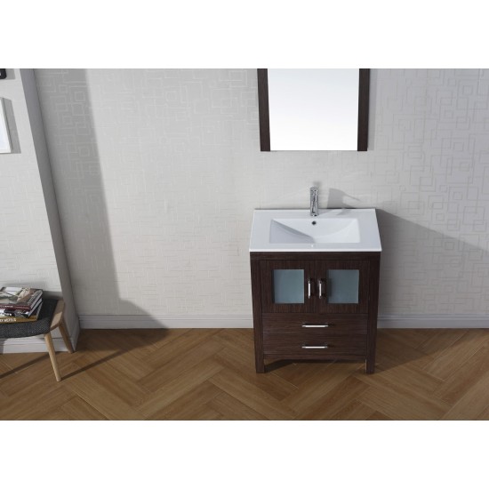 Dior 28" Single Bath Vanity in Espresso and Square Sink with Brushed Nickel Faucet and Matching Mirror