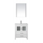 Dior 28" Single Bath Vanity in White and Square Sink with Brushed Nickel Faucet and Matching Mirror