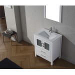 Dior 28" Single Bath Vanity in White and Square Sink with Brushed Nickel Faucet and Matching Mirror