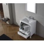 Dior 28" Single Bath Vanity in White and Square Sink with Brushed Nickel Faucet and Matching Mirror