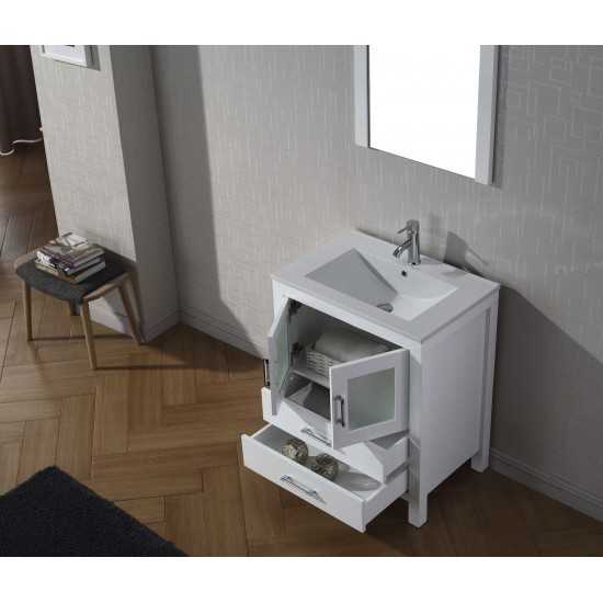 Dior 28" Single Bath Vanity in White and Square Sink with Brushed Nickel Faucet and Matching Mirror