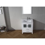 Dior 28" Single Bath Vanity in White and Square Sink with Brushed Nickel Faucet and Matching Mirror