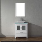 Dior 28" Single Bath Vanity in White with Green Glass Top and Square Sink and Matching Mirror