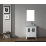 Dior 28" Single Bath Vanity in White with Green Glass Top and Square Sink and Matching Mirror