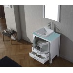 Dior 28" Single Bath Vanity in White with Green Glass Top and Square Sink and Matching Mirror