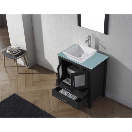 Dior 28" Single Bath Vanity in Zebra Gray with Green Glass Top and Square Sink with Brushed Nickel Faucet and Matching Mirror