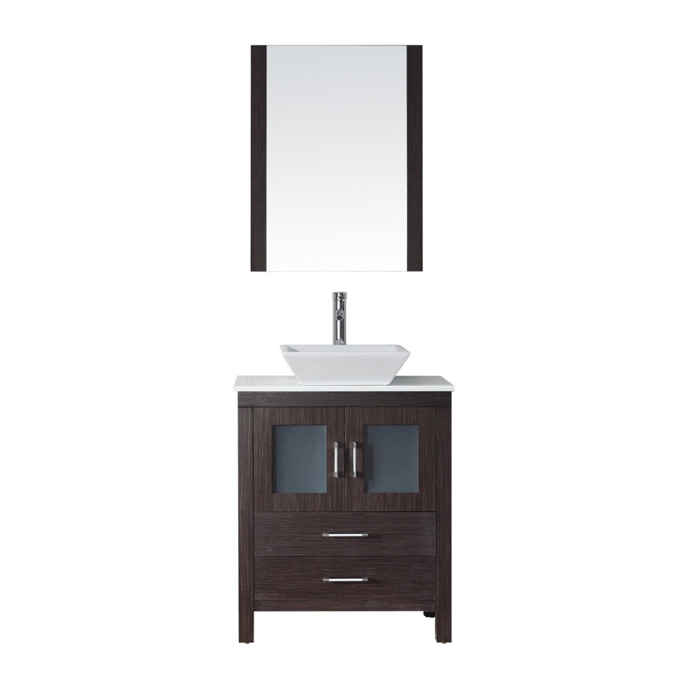 Dior 28" Single Bath Vanity in Espresso with White Engineered Stone Top and Square Sink and Matching Mirror