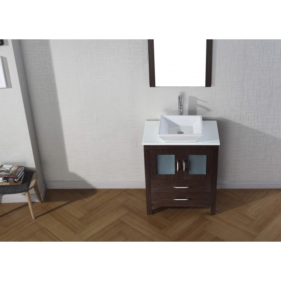 Dior 28" Single Bath Vanity in Espresso with White Engineered Stone Top and Square Sink and Matching Mirror