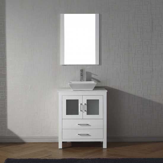 Dior 28" Single Bath Vanity in White with White Engineered Stone Top and Square Sink and Matching Mirror