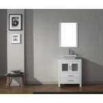 Dior 28" Single Bath Vanity in White with White Engineered Stone Top and Square Sink and Matching Mirror