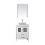 Dior 28" Single Bath Vanity in White with White Engineered Stone Top and Square Sink with Brushed Nickel Faucet and Mirror