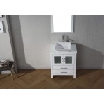 Dior 28" Single Bath Vanity in White with White Engineered Stone Top and Square Sink with Brushed Nickel Faucet and Mirror