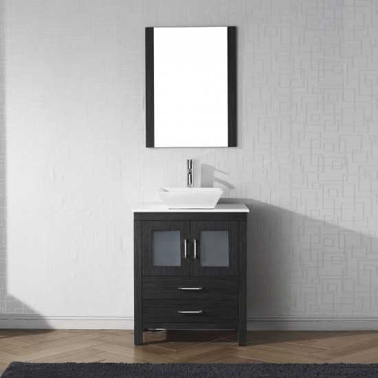 Dior 28" Single Bath Vanity in Zebra Gray with White Engineered Stone Top and Square Sink and Matching Mirror