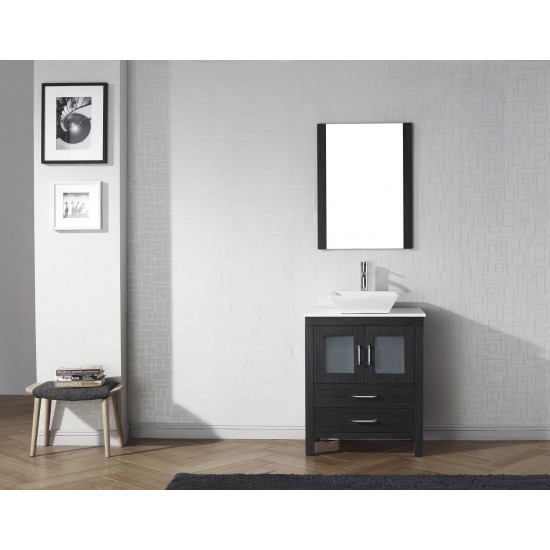 Dior 28" Single Bath Vanity in Zebra Gray with White Engineered Stone Top and Square Sink and Matching Mirror