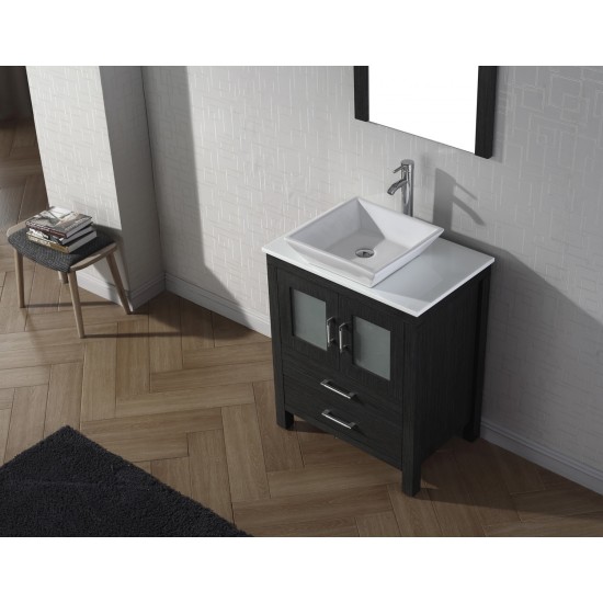 Dior 28" Single Bath Vanity in Zebra Gray with White Engineered Stone Top and Square Sink and Matching Mirror