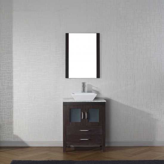 Dior 28" Single Bath Vanity in Espresso with White Marble Top and Square Sink and Matching Mirror