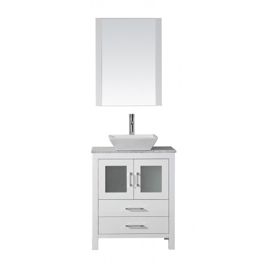 Dior 28" Single Bath Vanity in White with White Marble Top and Square Sink and Matching Mirror