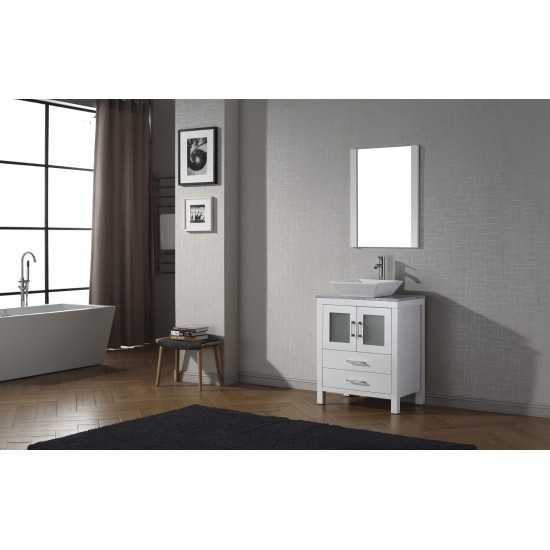 Dior 28" Single Bath Vanity in White with White Marble Top and Square Sink and Matching Mirror