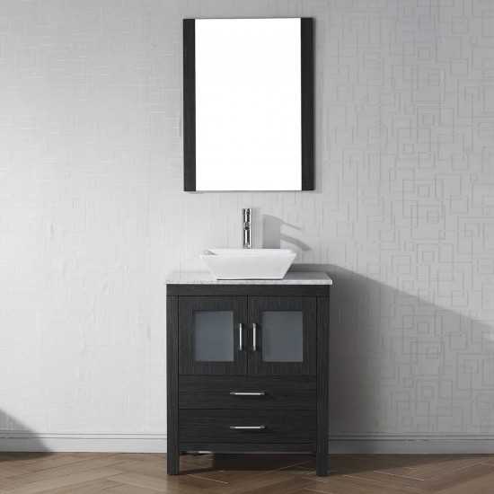 Dior 28" Single Bath Vanity in Zebra Gray with White Marble Top and Square Sink and Matching Mirror