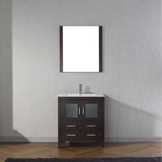 Dior 30" Single Bath Vanity in Espresso and Square Sink with Brushed Nickel Faucet and Matching Mirror