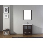 Dior 30" Single Bath Vanity in Espresso and Square Sink with Brushed Nickel Faucet and Matching Mirror
