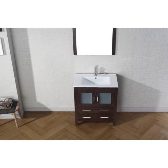 Dior 30" Single Bath Vanity in Espresso and Square Sink with Brushed Nickel Faucet and Matching Mirror
