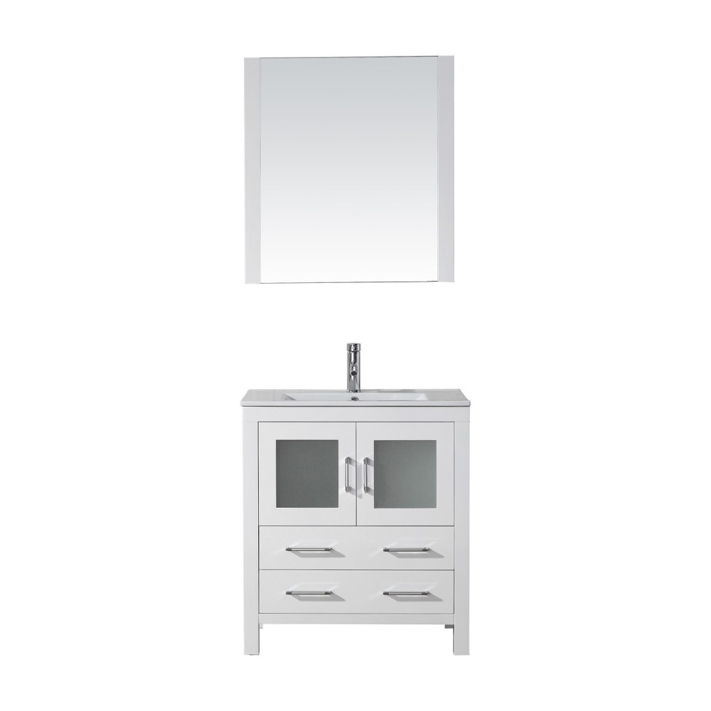 Dior 30" Single Bath Vanity in White and Square Sink and Matching Mirror