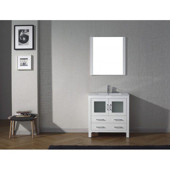 Dior 30" Single Bath Vanity in White and Square Sink and Matching Mirror