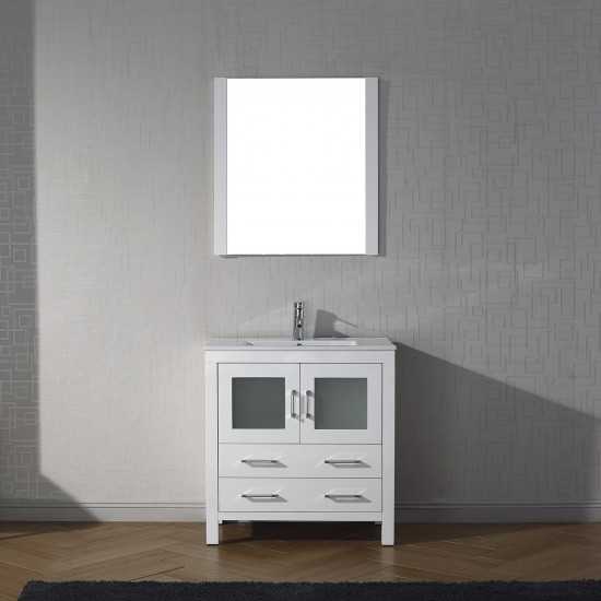 Dior 30" Single Bath Vanity in White and Square Sink with Brushed Nickel Faucet and Matching Mirror