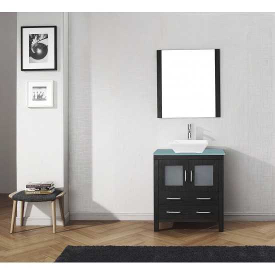 Dior 30" Single Bath Vanity in Zebra Gray with Green Glass Top and Square Sink and Matching Mirror