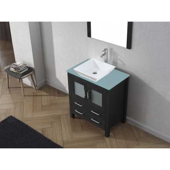 Dior 30" Single Bath Vanity in Zebra Gray with Green Glass Top and Square Sink and Matching Mirror