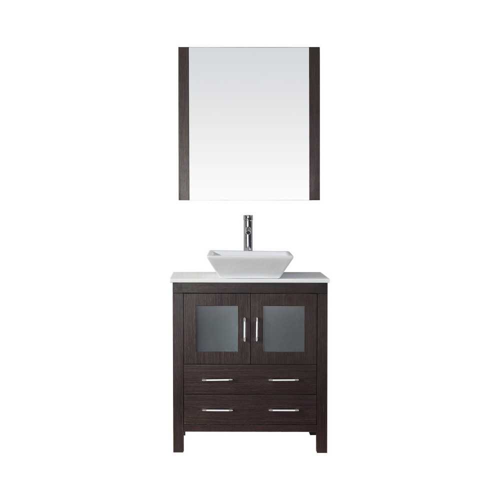 Dior 30" Single Bath Vanity in Espresso with White Engineered Stone Top and Square Sink and Matching Mirror