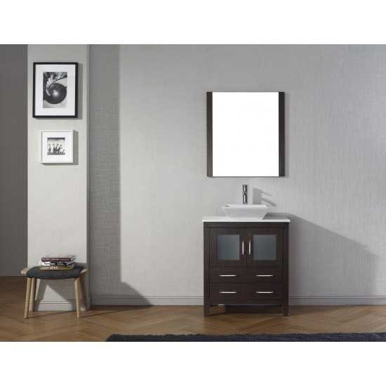 Dior 30" Single Bath Vanity in Espresso with White Engineered Stone Top and Square Sink and Matching Mirror