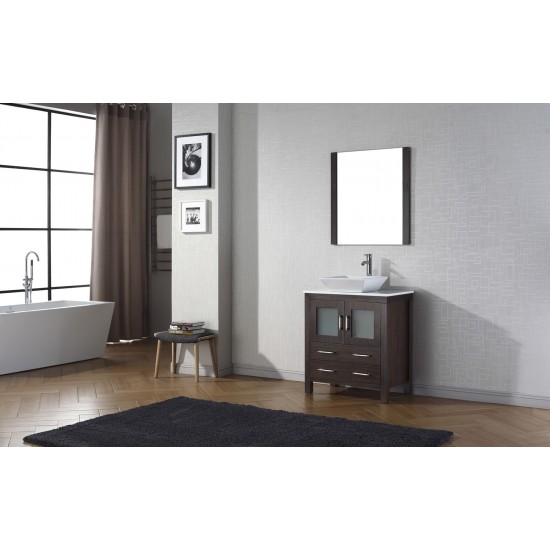 Dior 30" Single Bath Vanity in Espresso with White Engineered Stone Top and Square Sink and Matching Mirror