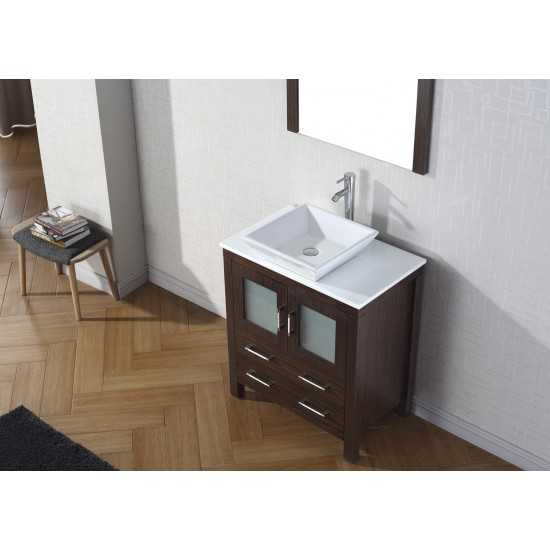 Dior 30" Single Bath Vanity in Espresso with White Engineered Stone Top and Square Sink and Matching Mirror