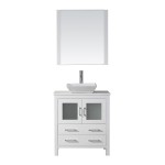 Dior 30" Single Bath Vanity in White with White Engineered Stone Top and Square Sink with Brushed Nickel Faucet and Mirror