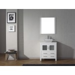 Dior 30" Single Bath Vanity in White with White Engineered Stone Top and Square Sink with Brushed Nickel Faucet and Mirror