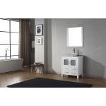 Dior 30" Single Bath Vanity in White with White Engineered Stone Top and Square Sink with Brushed Nickel Faucet and Mirror