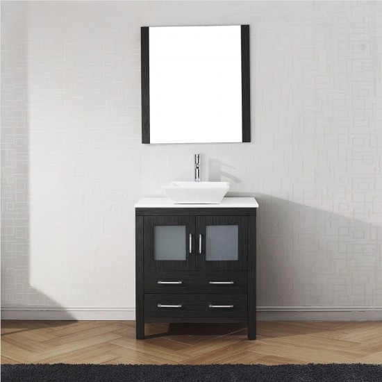 Dior 30" Single Bath Vanity in Zebra Gray with White Engineered Stone Top and Square Sink and Matching Mirror