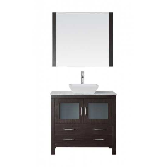 Dior 30" Single Bath Vanity in Espresso with White Marble Top and Square Sink and Matching Mirror