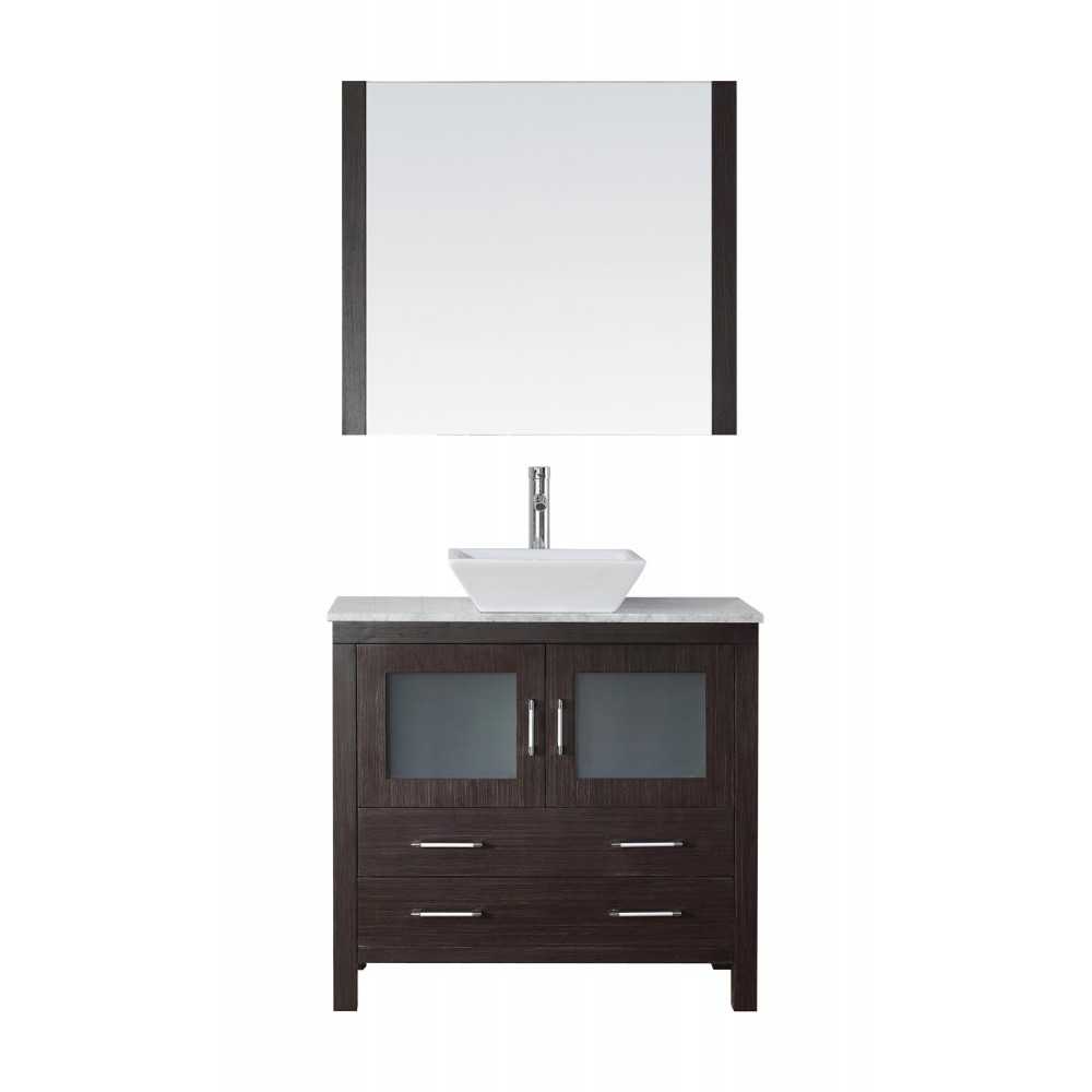 Dior 30" Single Bath Vanity in Espresso with White Marble Top and Square Sink and Matching Mirror