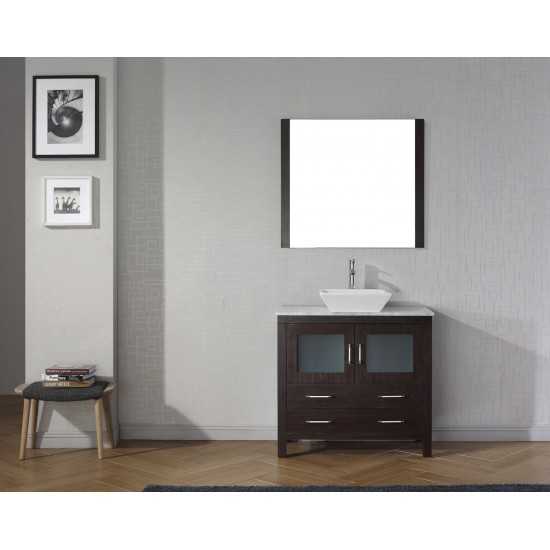 Dior 30" Single Bath Vanity in Espresso with White Marble Top and Square Sink and Matching Mirror