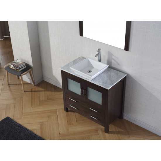 Dior 30" Single Bath Vanity in Espresso with White Marble Top and Square Sink and Matching Mirror