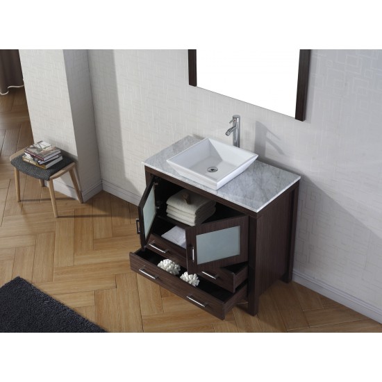 Dior 30" Single Bath Vanity in Espresso with White Marble Top and Square Sink and Matching Mirror