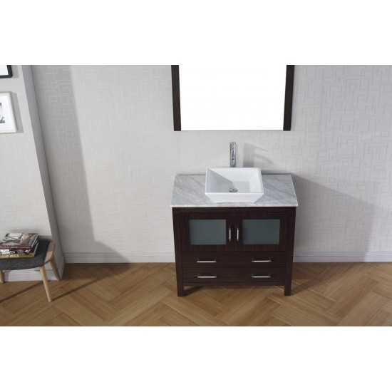 Dior 30" Single Bath Vanity in Espresso with White Marble Top and Square Sink with Brushed Nickel Faucet and Matching Mirror