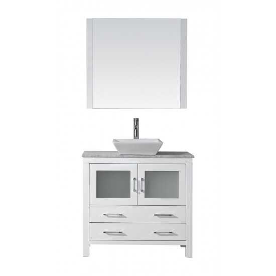 Dior 30" Single Bath Vanity in White with White Marble Top and Square Sink and Matching Mirror